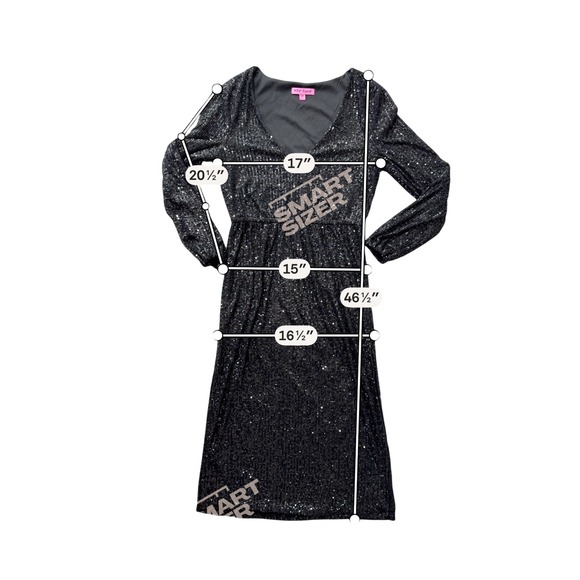 Betsey Johnson Black Sequin V Neck Long Sleeve Midi Dress Small - Picture 2 of 8